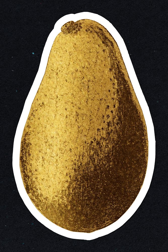 Gold avocado fruit sticker with a white border