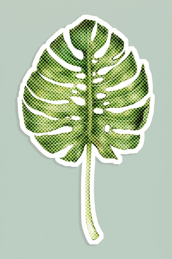Green monstera leaf illustration halftone style sticker