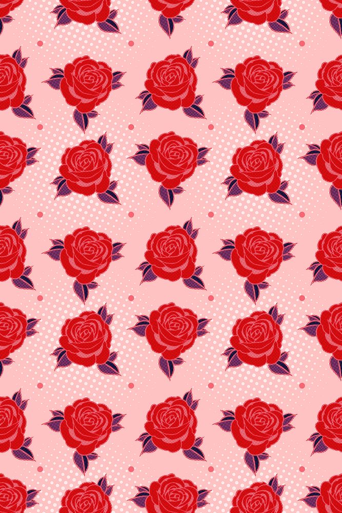 Pop art red rose patterned background