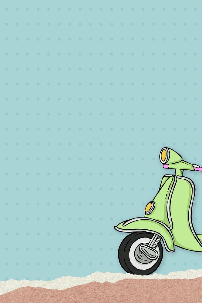 Green scooter retro blue background