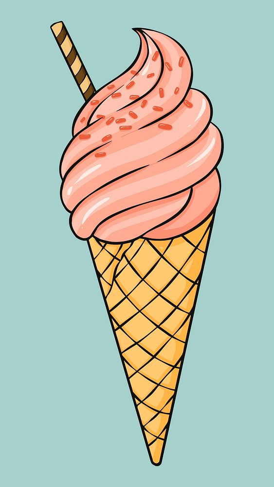 Vector vintage ice cream dull colorful cartoon illustration