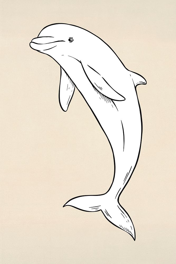 Psd dolphin cartoon sticker hand drawn clipart black and white