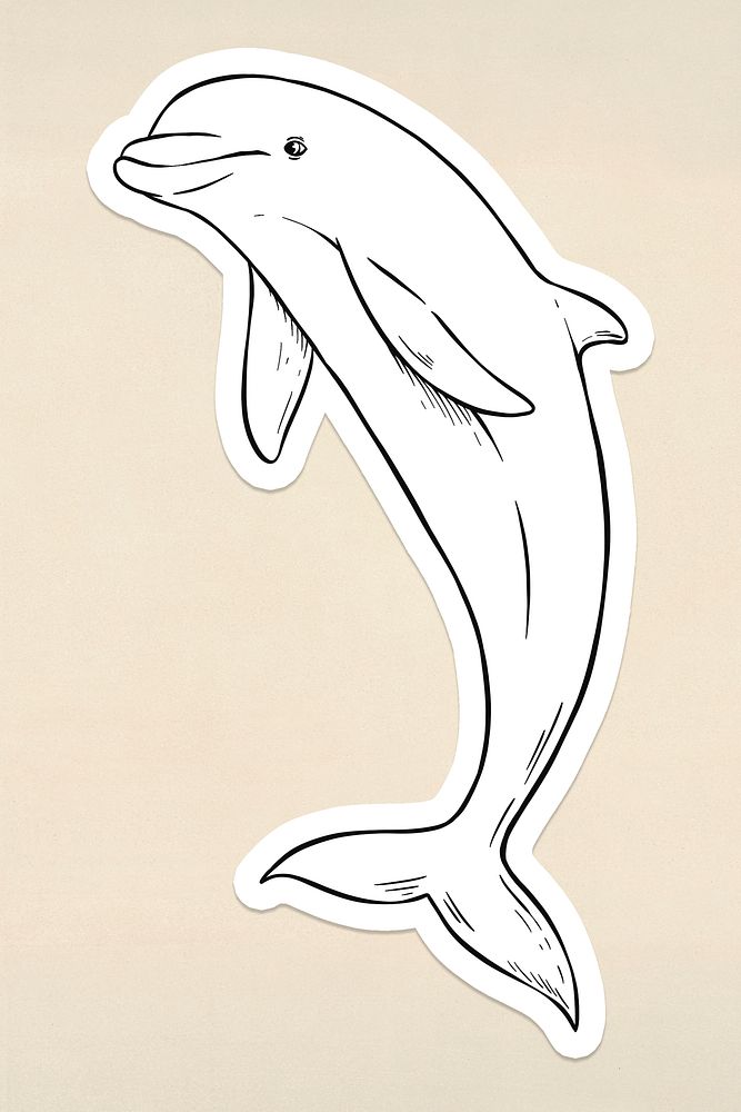 Psd dolphin cartoon sticker hand drawn clipart black and white