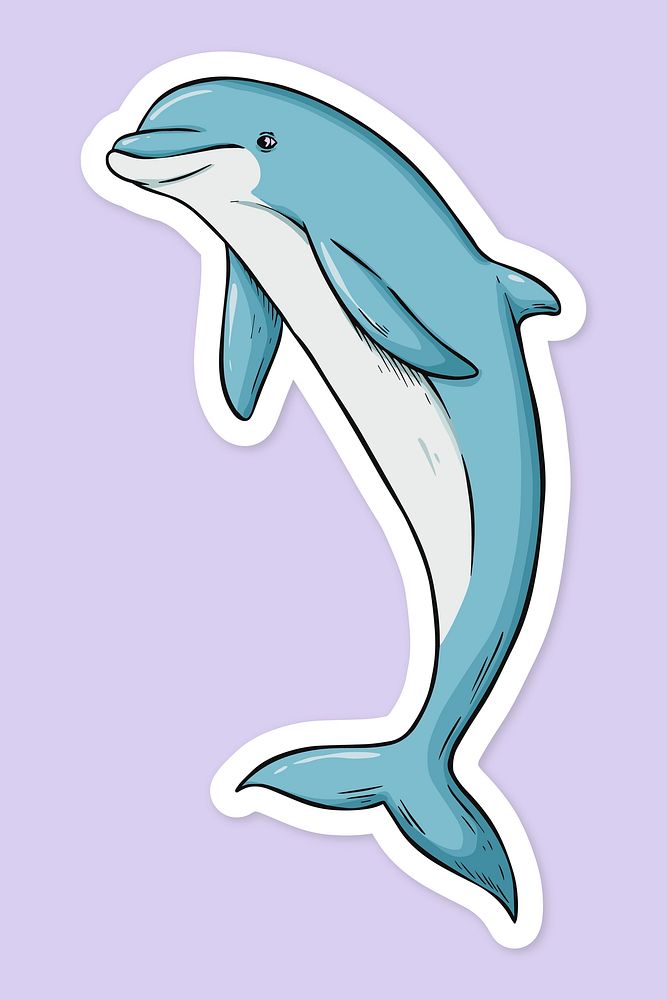 Cartoon sticker dolphin hand drawn vintage clipart