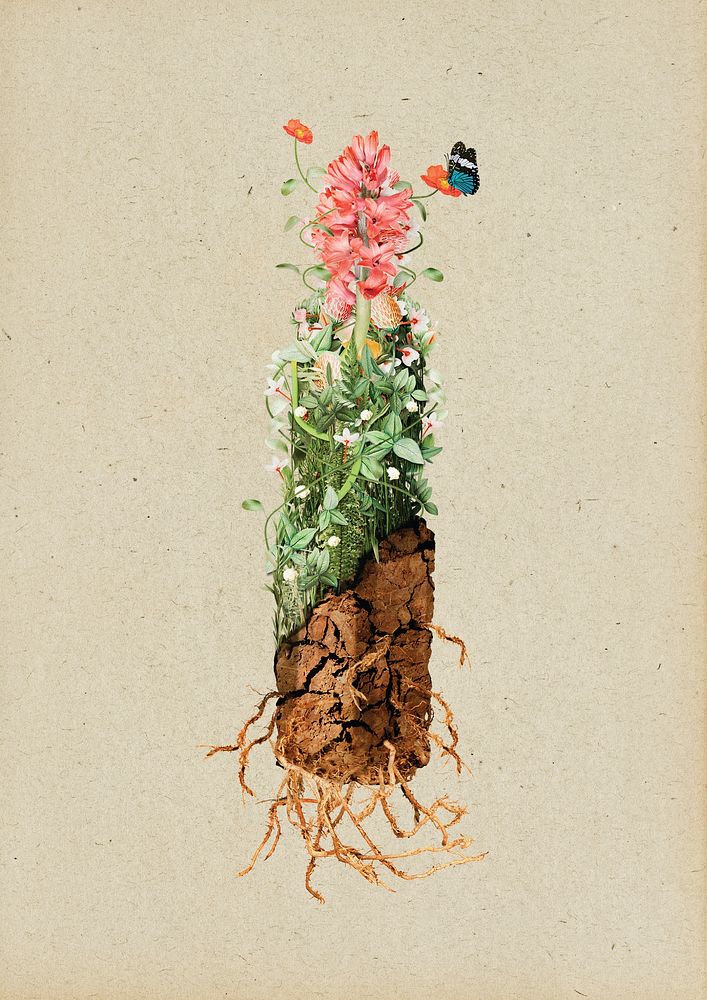 Flowers growing out of the earth design element