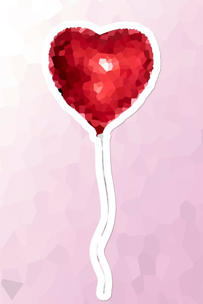 Crystallized style heart-shaped balloon illustration with a white border sticker