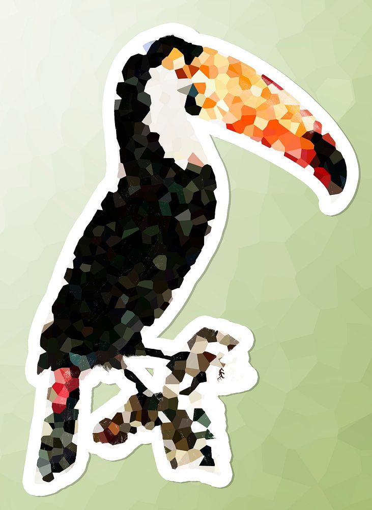 Crystallized style toco toucan bird illustration with a white border sticker