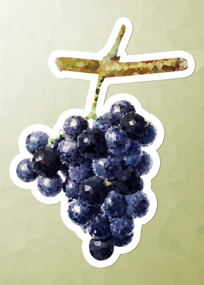 Bunch of purple grapes crystallized style sticker illustration