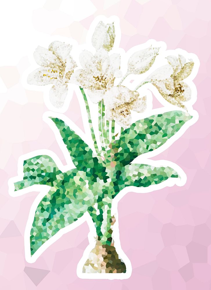 Crystallized african lily flower sticker overlay with a white border illustration