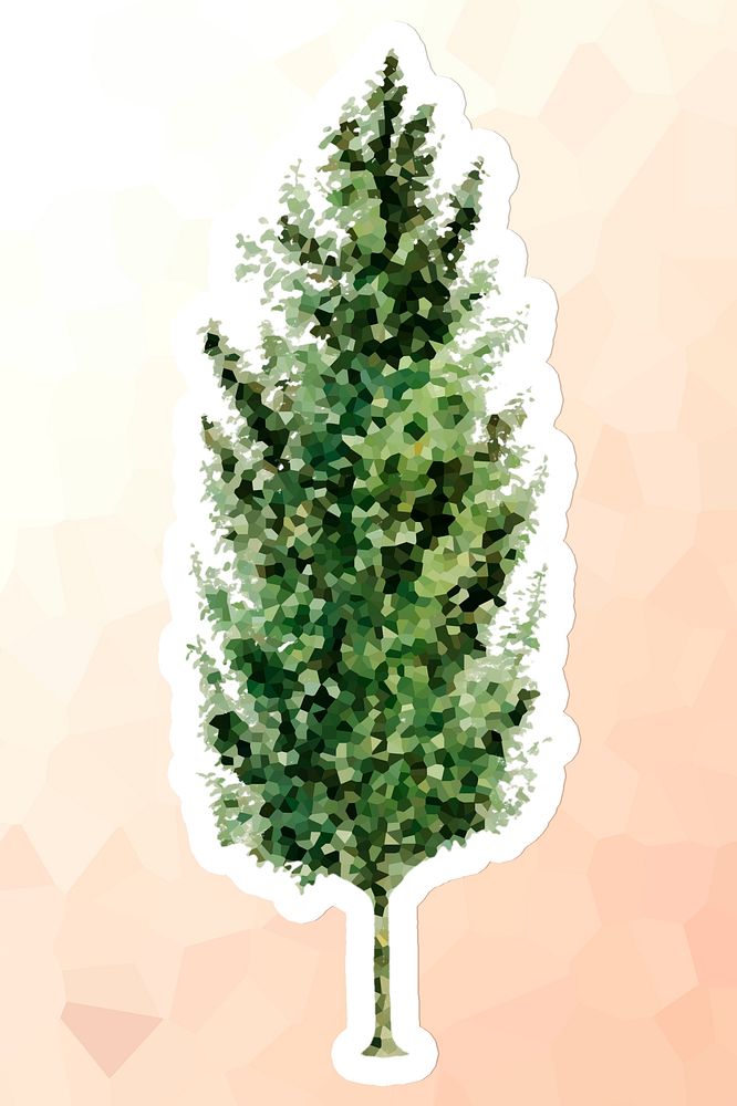 Crystallized spruce tree sticker overlay with a white border illustration