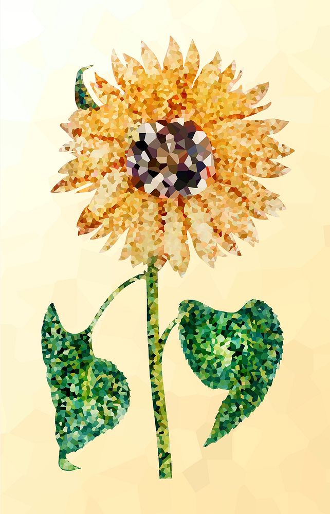 Crystallized sunflower flower sticker overlay illustration