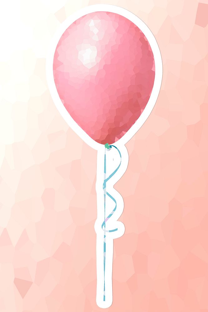 Crystallized pink balloon sticker overlay with a white border illustration