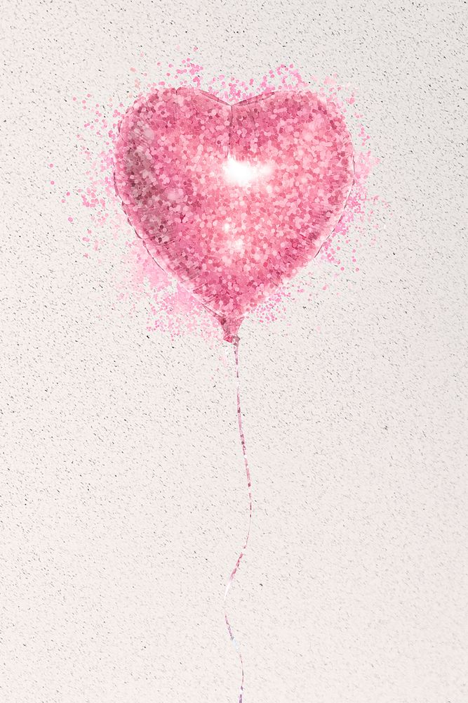 Glittery heart shaped balloon sticker overlay design resource 