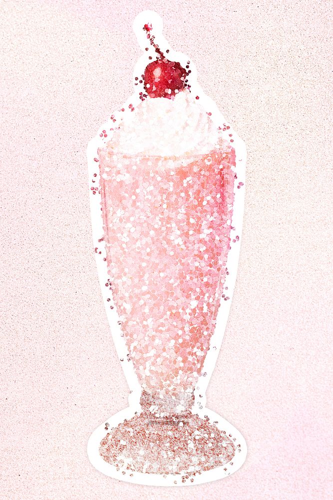 Glitter strawberry milkshake sticker with white border