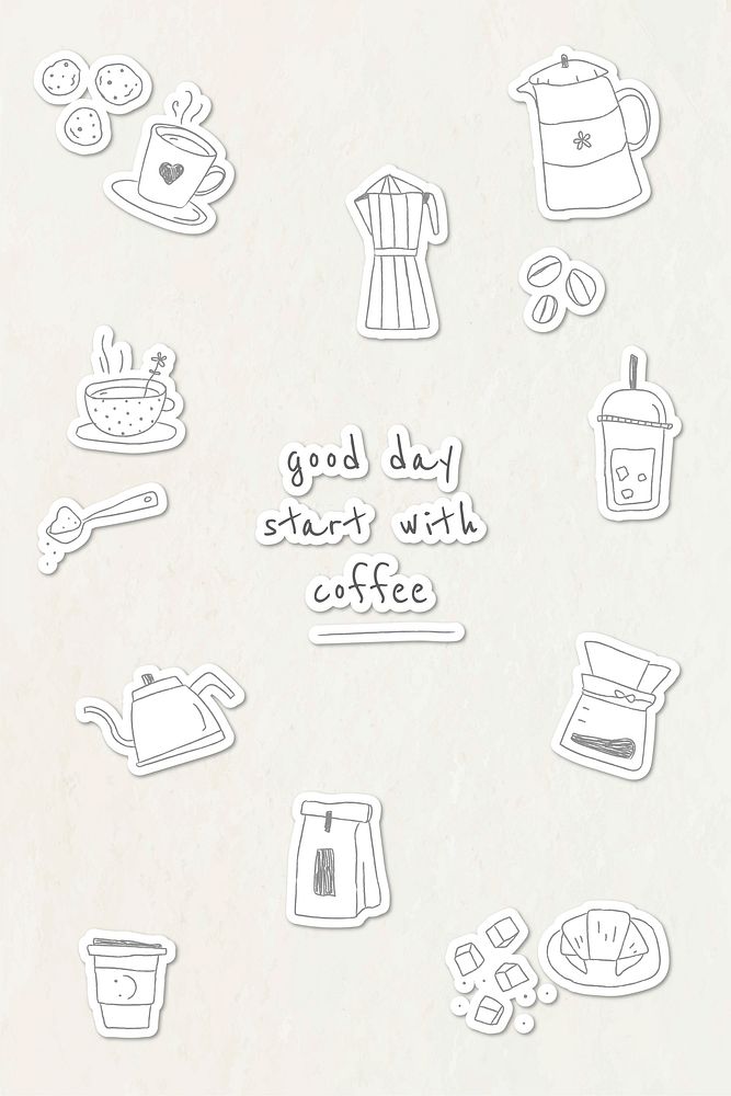 Cute coffee doodle journal sticker set vector