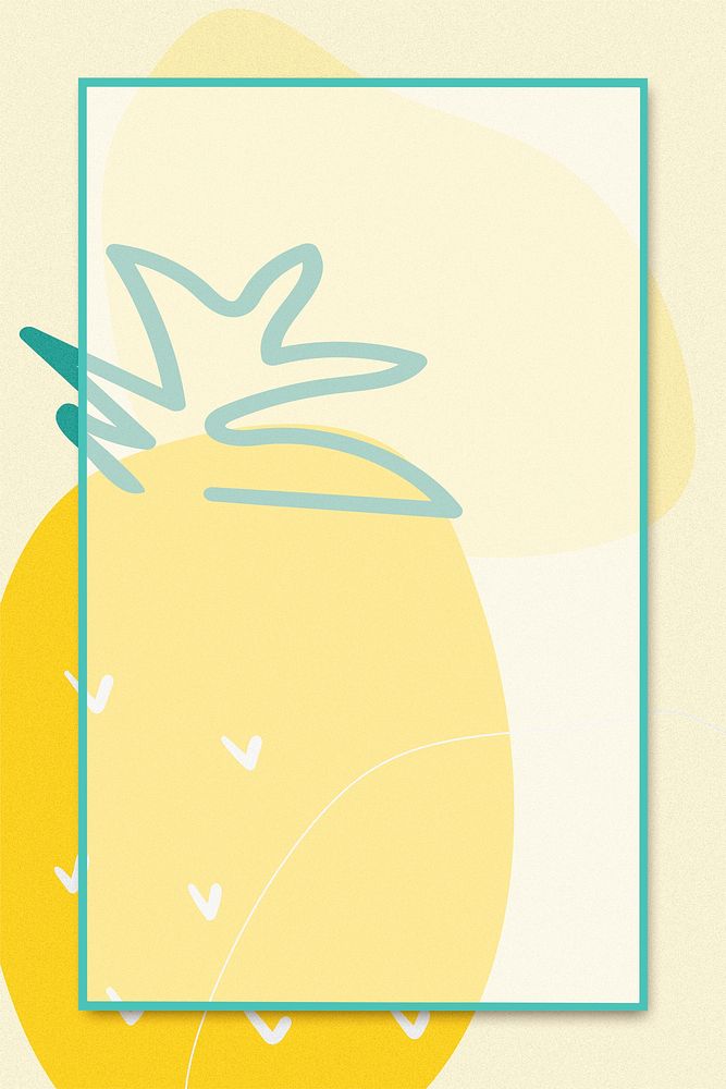 Green summer frame with a pineapple on yellow illustration