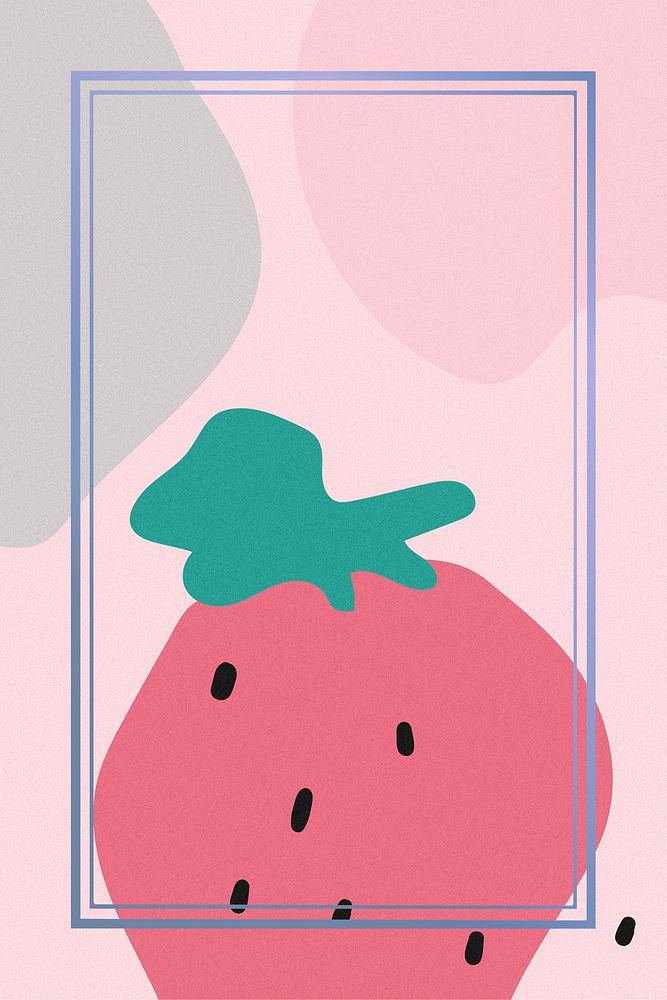 Violet frame psd with a strawberry on pink illustration