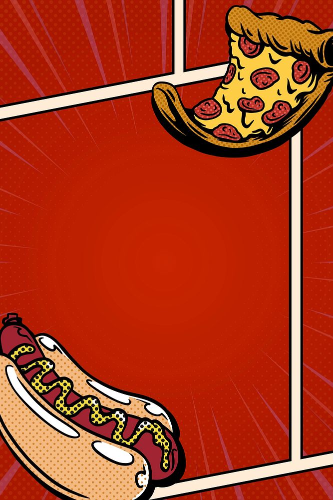 Pop art hotdog and pizza comic strip template