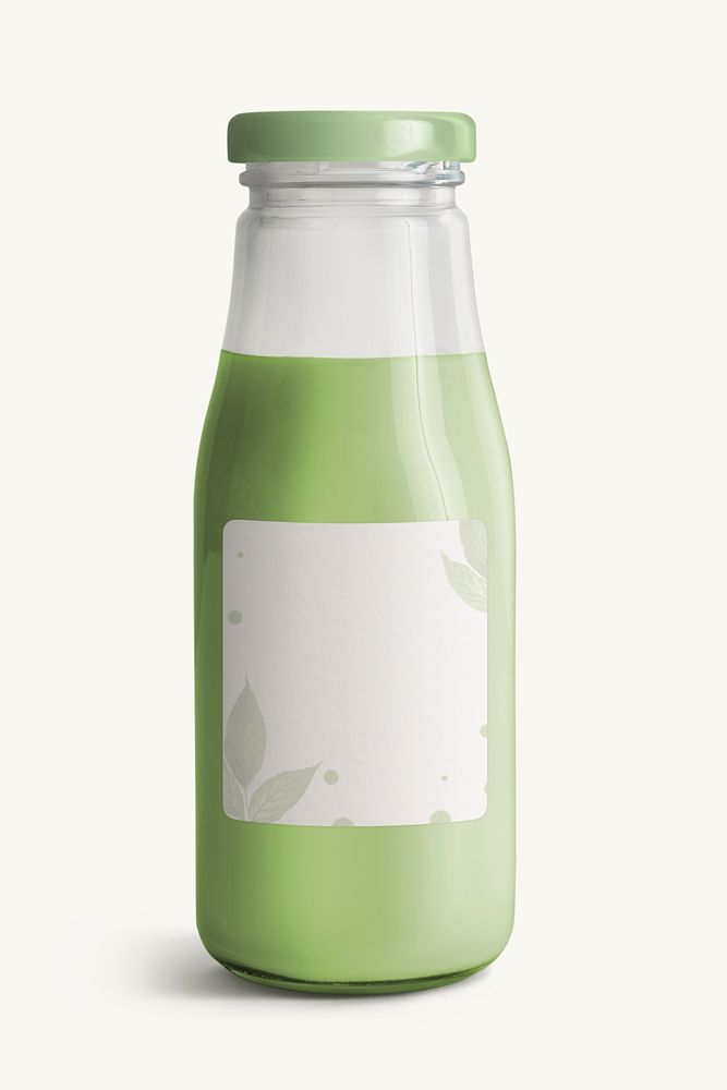 Fresh milk green tea in a glass bottle with a label mockup