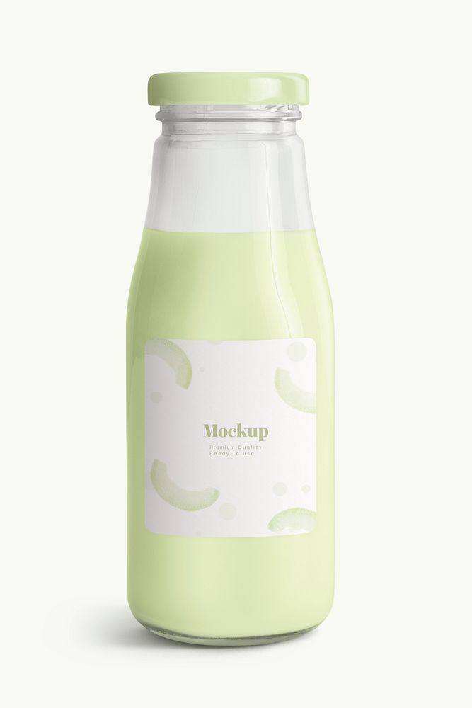 Melon milk tea in a glass bottle with a label mockup