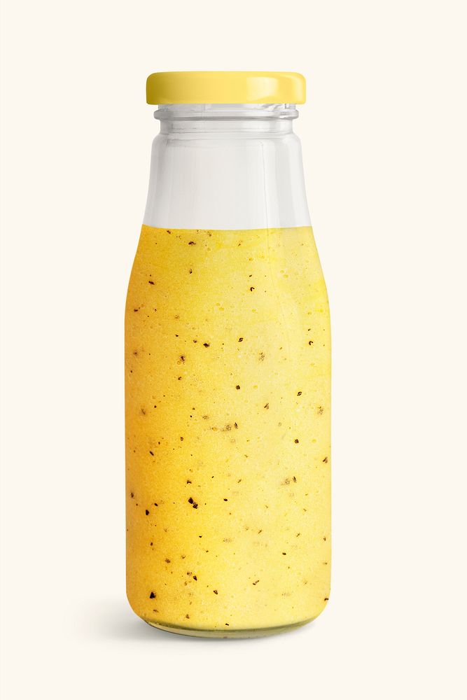 Passion fruit smoothie in a glass bottle mockup 