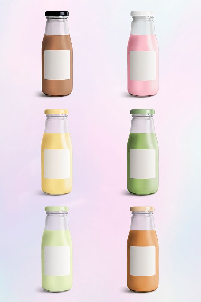 Colorful milk tea in glass bottle mockups