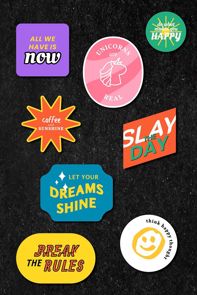 Colorful word sticker clipart set