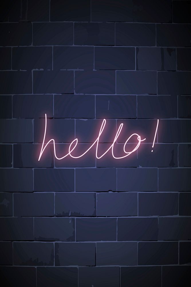 Hello neon sign on a brick wall vector 