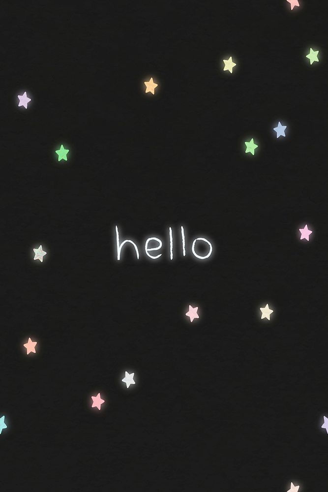 Hello greetings typography on a black background with colorful stars vector 