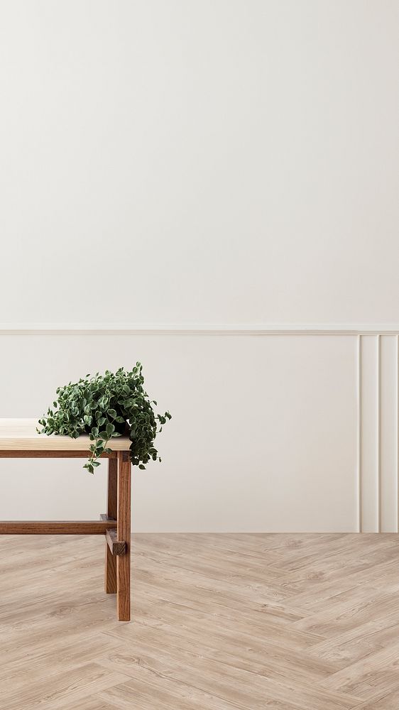 Plant on a wooden table in living room