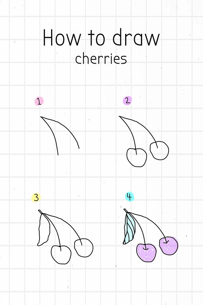How to draw cherries doodle tutorial vector