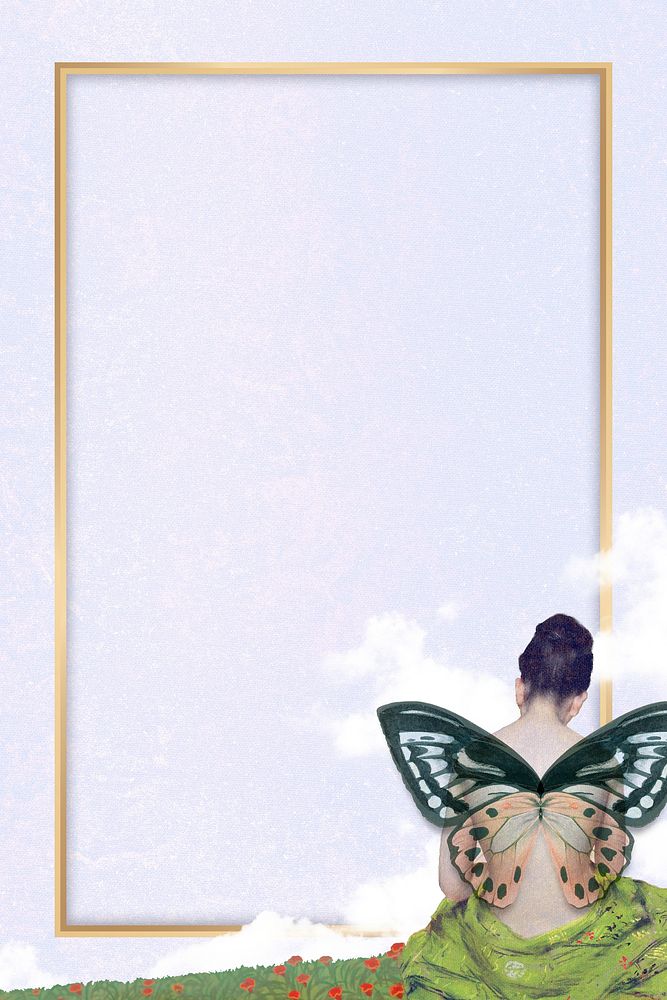 Butterfly woman frame psd background