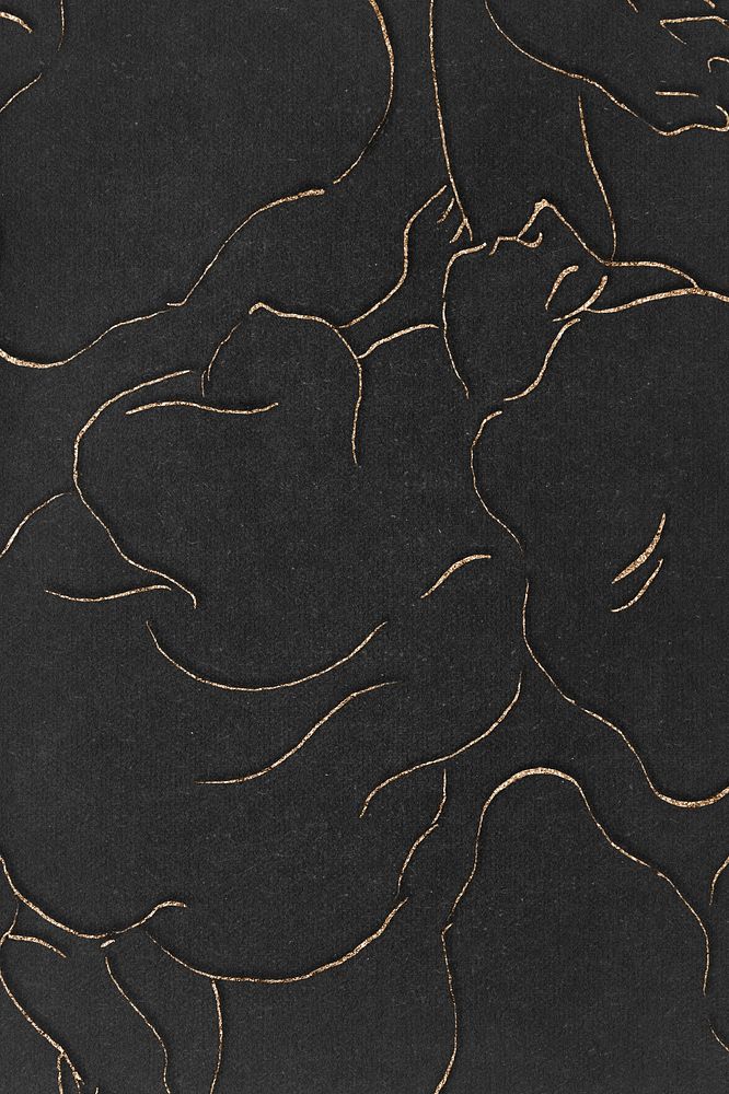 Nude gold doodle pattern on black background