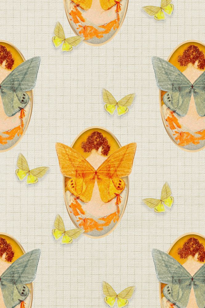 Woman with butterfly wings pattern background