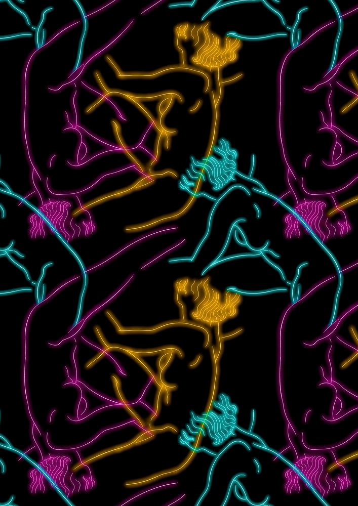 Colorful neon nude woman pattern background