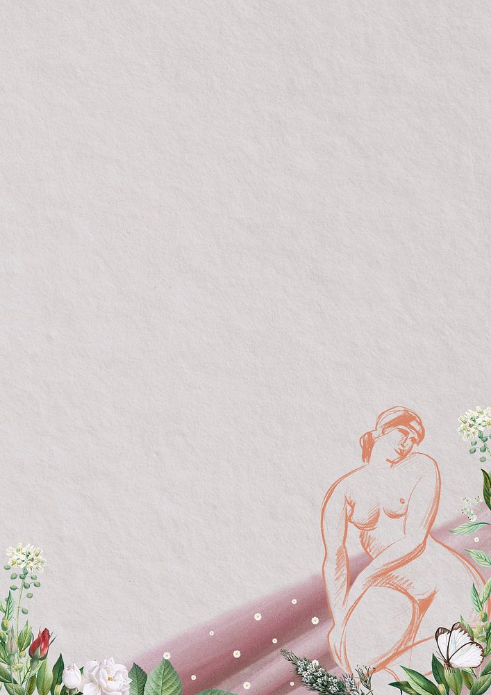 Sketch of woman with flowers background