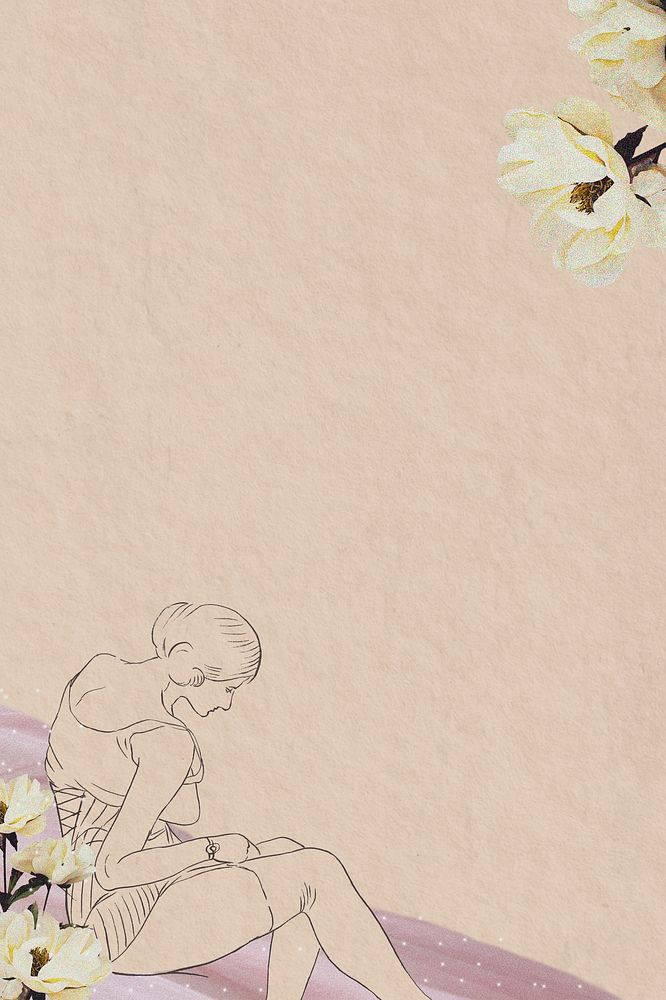 Woman with white flower vintage illustration