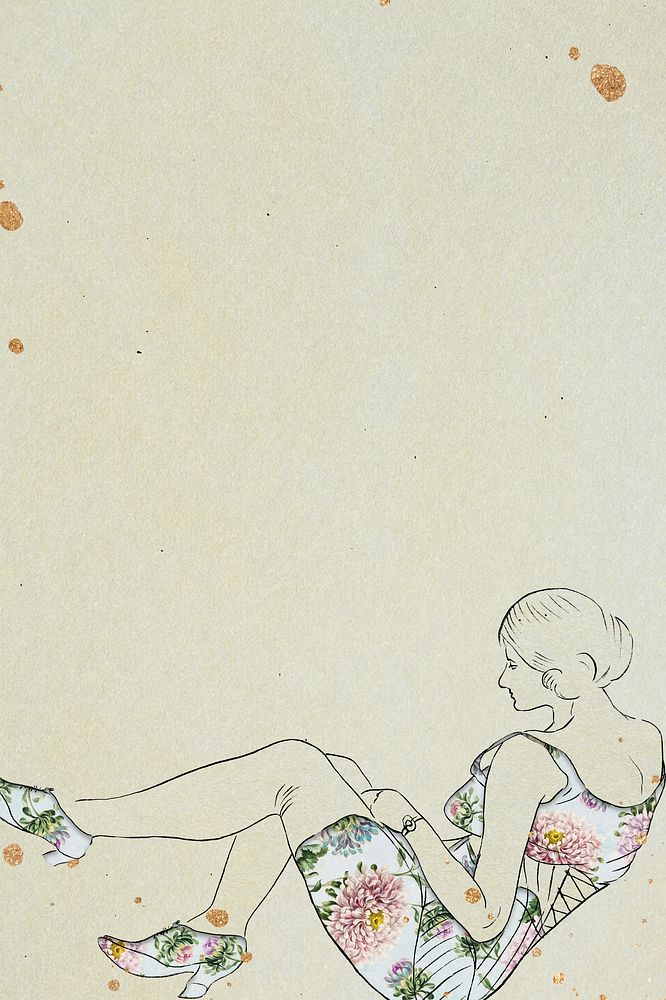 Vintage woman in floral dress illustration