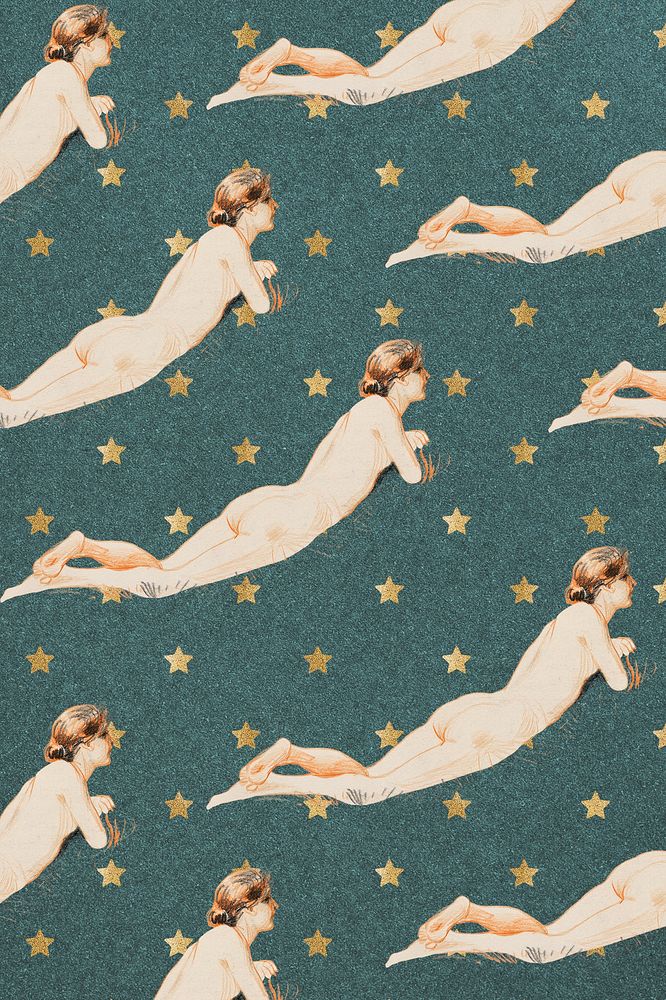 Psd lady nude art pattern star background