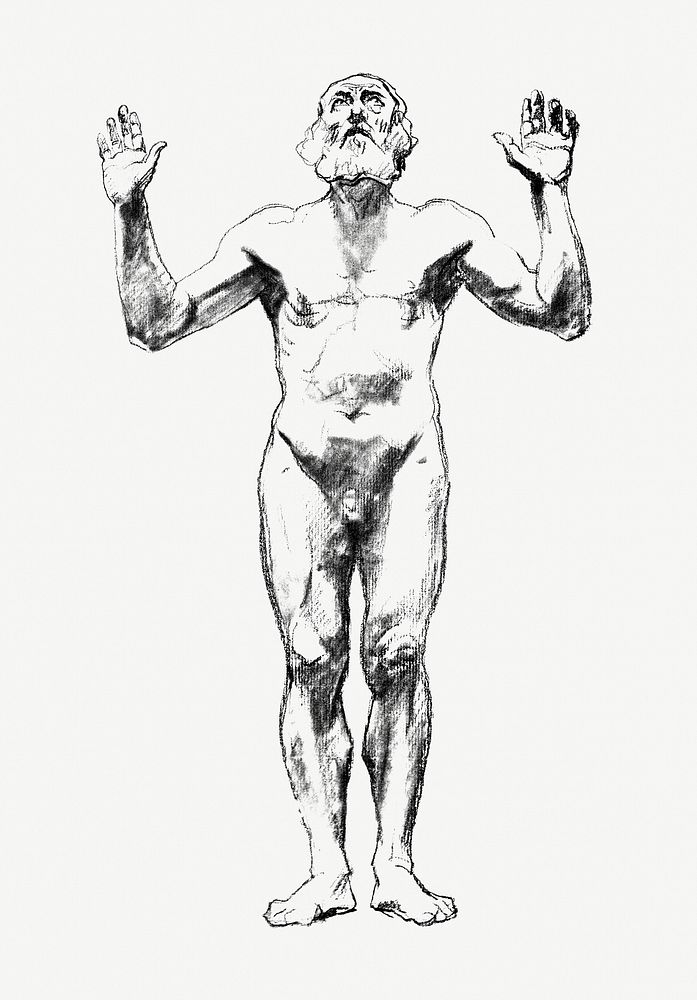 Old man nude psd body drawing