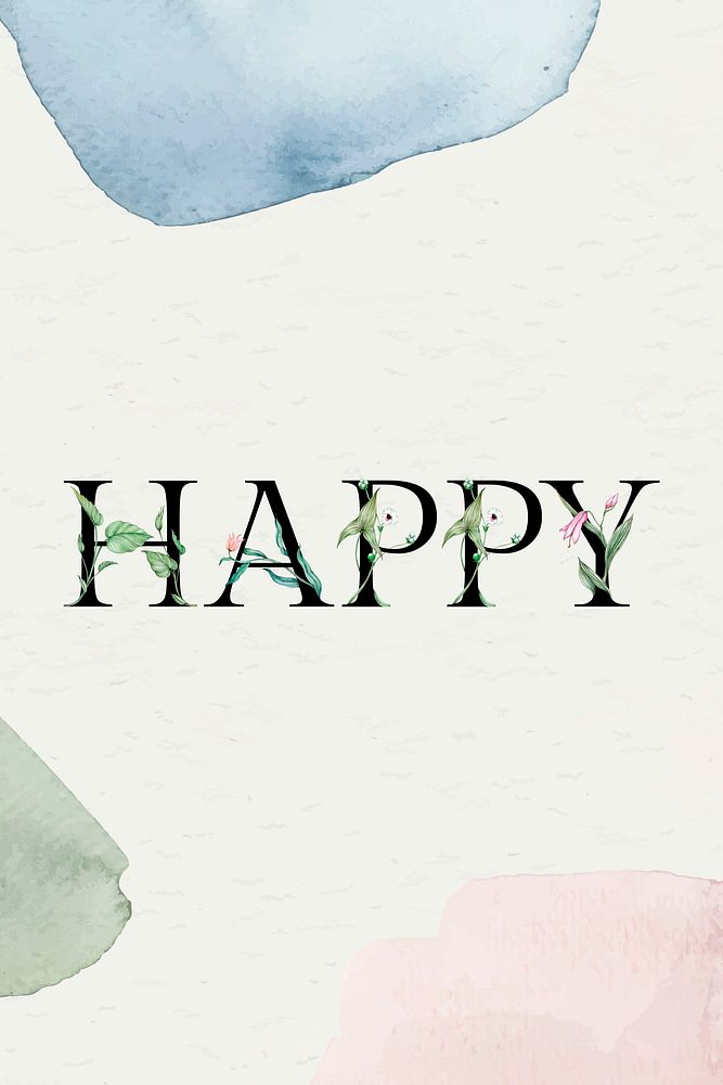 Psd happy word floral font serif typography