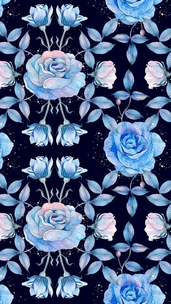 Blue rose patterned mobile wallpaper design