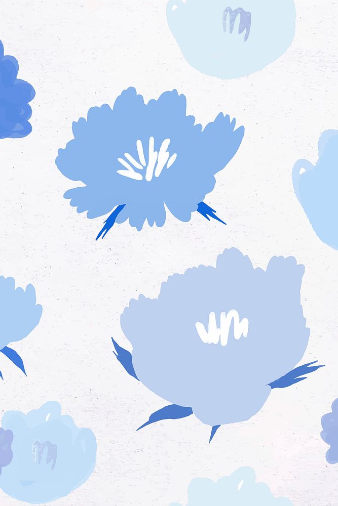 Blue floral pattern background vector hand drawn