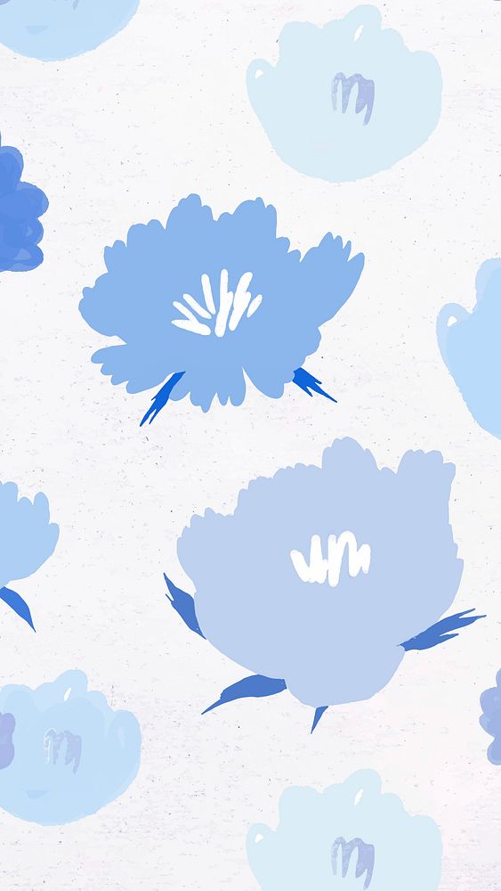 Blue floral pattern background vector hand drawn