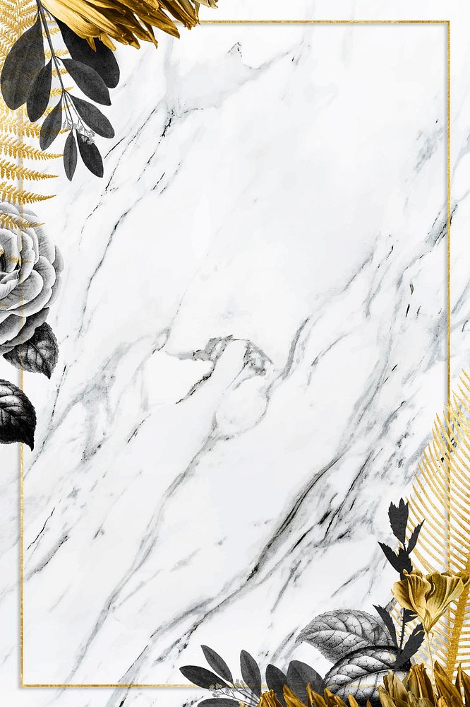 Vintage leaf gold frame illustration white marble banner