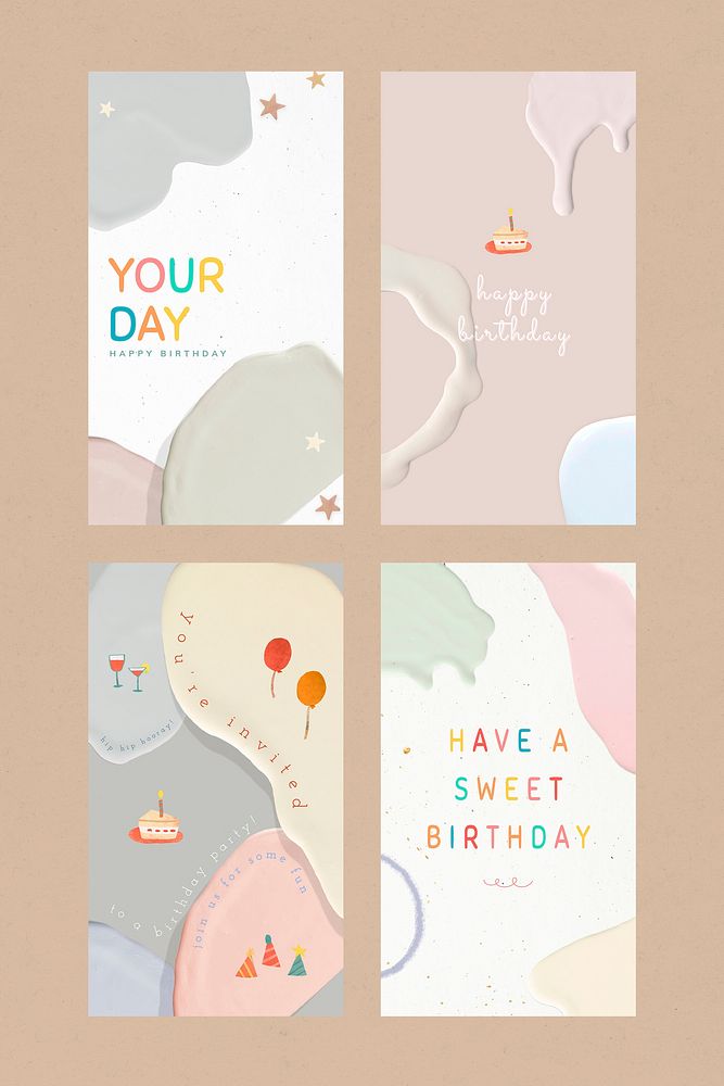 Happy birthday pastel template vector collection