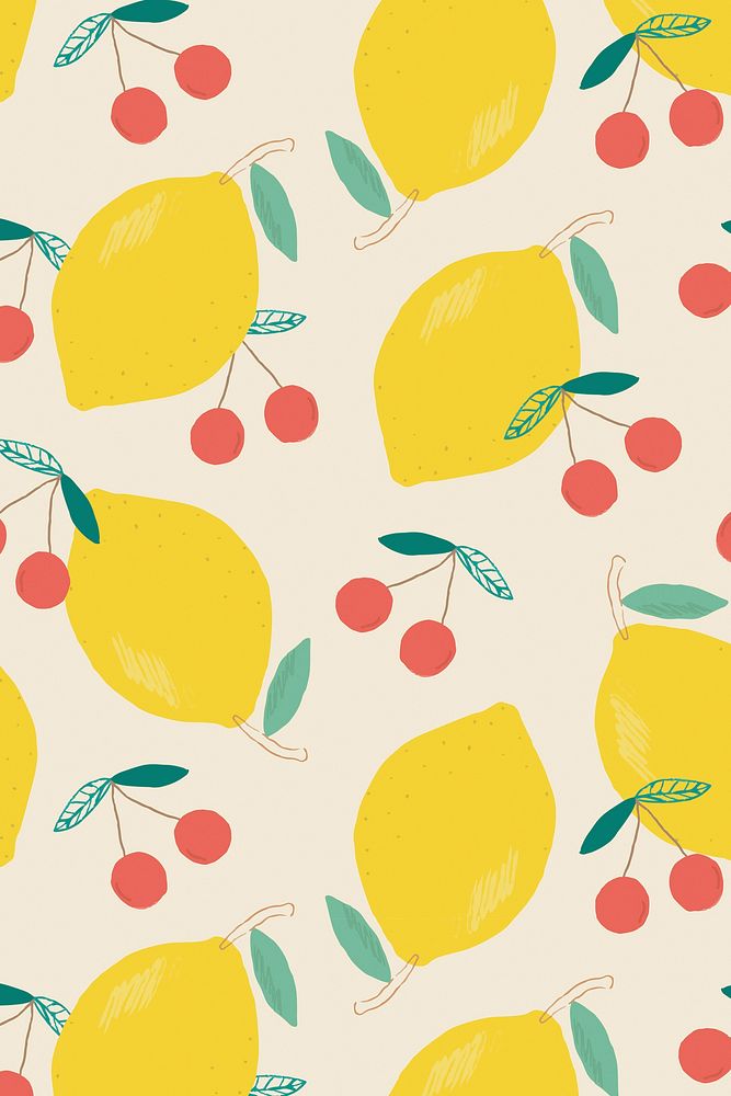 Fruit lemon cherry pattern pastel background