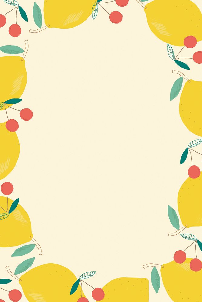 Vector lemon cherry border beige background frame