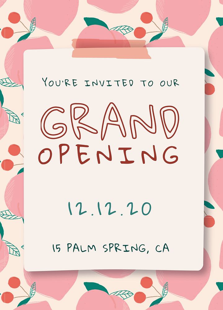 Psd grand opening invitation card peach pattern template