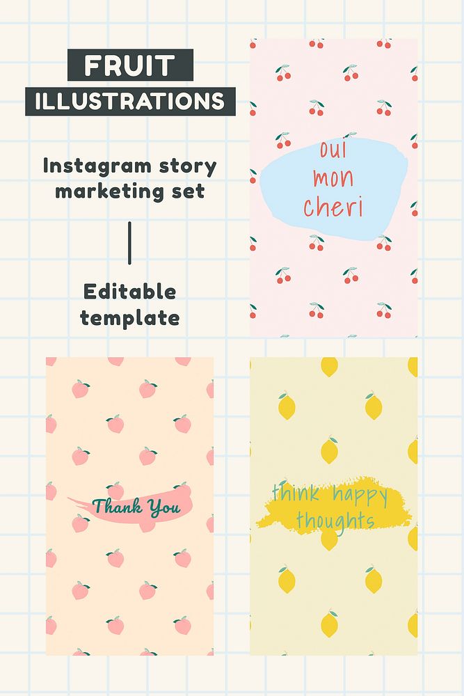Vector fruit pattern quote social media ads template set